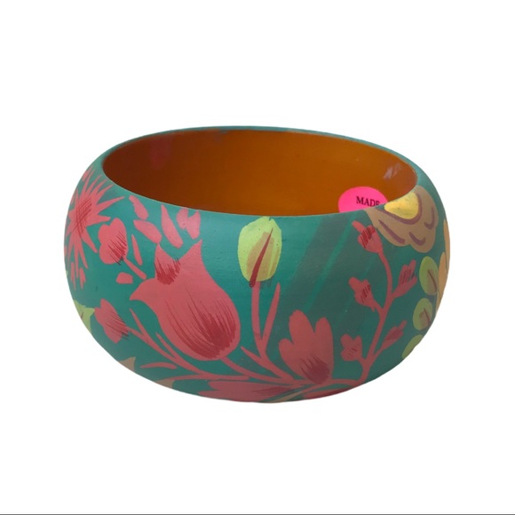 Floral Boho Hand painted Wooden Bangle Bracelet - Picture 8 of 11
